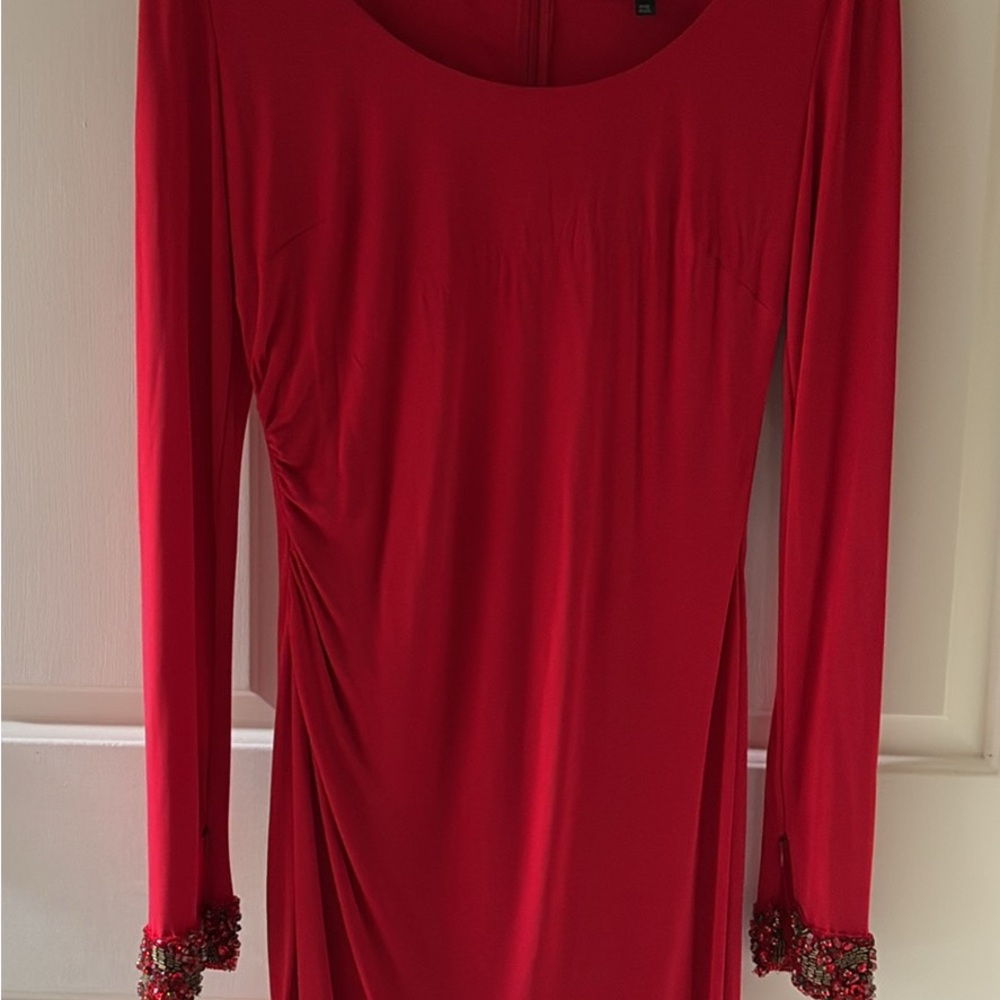 David Meister Red Long Sleeve Dress
